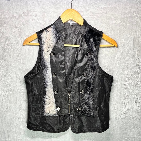 Tops - Entry Black & Silver Vintage Metallic Vest with White & Black Gradient